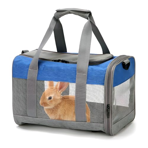 PINVNBY Bunny Carrier for Travel Camping Outdoor, Small Pet Carrier, Guinea Pig Carrier, Breathable Pet Portable Hand Bag for Hamster Rabbit Guinea Pig (Blue & Gray) - color: Blue & Gray