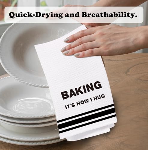 Black and White Baking It’s How I Hug Kitchen Towels, Funny Baking Quote Decorative Dish Towels, Farmhouse Kitchen Decor Tea Towels, Soft Absorbent Dishcloth for Bakers, Cooking Lovers Gift - color: Funny-black and White
