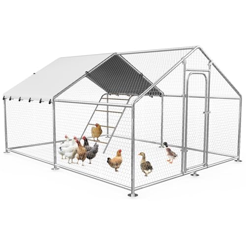 9.9x9.9 FT Large Metal Chicken Coop, Walk-in Poultry Run Enclosure | Weatherproof Cover, Reinforced Metal Frame, Walk-in Chicken Run, Outdoor Poultry Cage for Hens Ducks Rabbits - size: 119"L x 119"W x 78"H