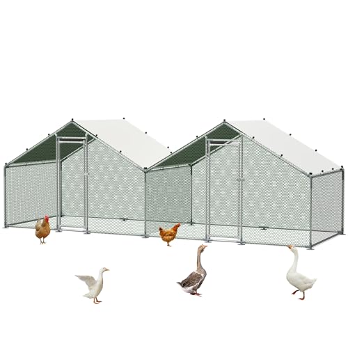 Metal Chicken Coop 20x6.7x6.7ft Large Walk-in Poultry Cage for 10-20 Chickens Chicken Run Pen Hen Rabbit Duck House with Waterproof Cover for Outdoor Farm Use - size: 240.0"L x 80.0"W x 80.0"H