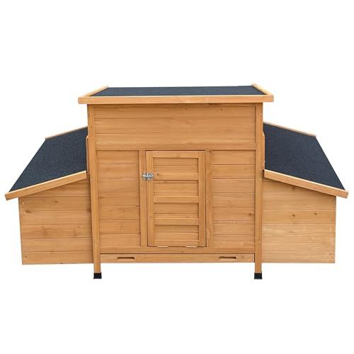Chicken Coop – Waterproof Asphalt Roof, Safe Natural Fir Wood, Airy and Easy to Clean, 6 Nest Boxes, Extension Design for 4-6 Chickens