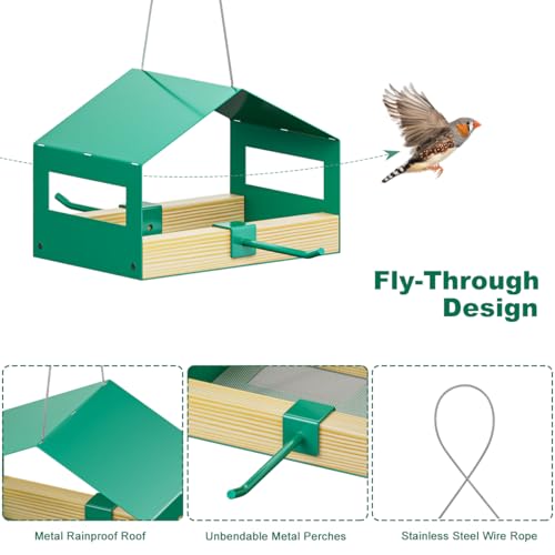 FANHAO Metal Bird Feeder for Outdoor Hanging, Wild Bird Feeder House with Rust-Resistant Mesh, Hanging Platform Bird House Feeder for Attracting Birds, Weatherproof, Easy to Clean & Refill