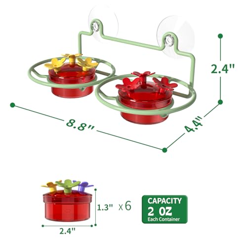 Dreamdrawer 2 Pack Window Hummingbird Feeder, Small Hummingbird Feeder for Outdoors with Strong Suction Cup - Metal Base & 6 Feeding Ports, Easy to Clean and Refill, Green - color: 2PC-Green