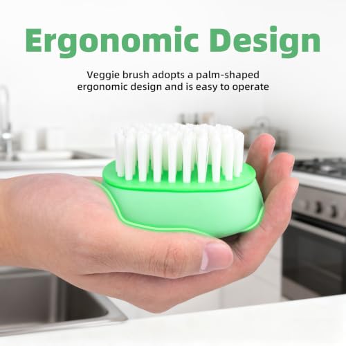 CLEANGOR Vegetable Brush, Black Stiff Bristles Brush & White Soft Bristles | Dishwasher Safe Ear-Hanging Veggie & Fruit Cleaning Brush for Potato, Mushroom, Carrot, Lemon, Egg