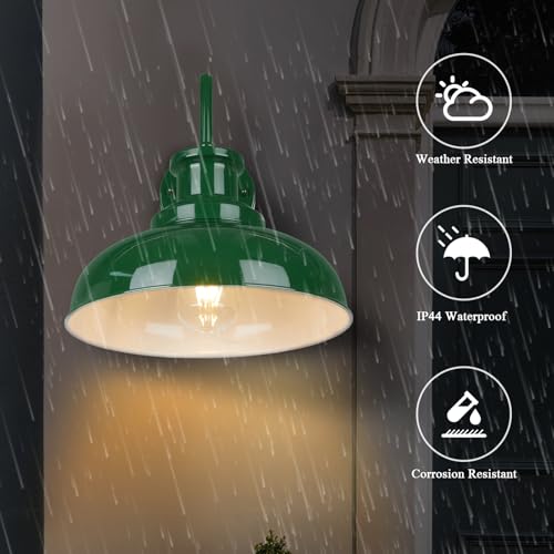 Outdoor Barn Light, Rustic Outdoor Wall Sconce, Farmhouse Exterior Wall Mount Light, Vintage Indoor Wall Lighting Fixture, Industrial Green Lantern Lamp for Porch, Garage, Patio, RZ007 GR+WH - color: Green+White, size: 01RZ007-1 PACK(Not Dusk to Dawn)