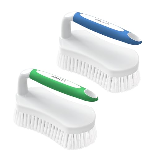 Scrub Brush for Cleaning Comfort Grip Shower Scrubber Flexible Stiff Bristles with Handle Heavy Duty Cleaner Brush for Tub Sink Carpet Floor - Pack of 2 (Blue+Green) - color: Blue+green