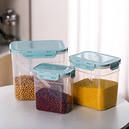 Patelai 6 Pcs Dog and Cat Food Storage Containers with Scoops Set Plastic Pet Food Storage Containers Stackable Airtight Dry for Kitchen 1.27 Qt, 2.4 Qt, 4 Qt(Blue) - color: Blue
