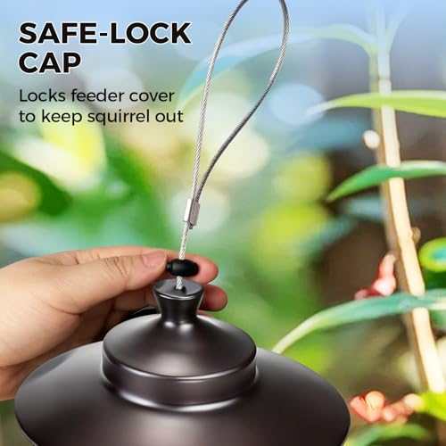 Squirrel Proof Bird Feeders for Outdoor: 4.8LB Large Capacity Hanging Bird Feeder, Weight-Activated Mechanism Wild Bird Feeders, Chew-Proof Metal Birdfeeder for Finch Cardinal Chickadee - color: Brown