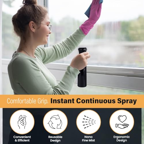 VIGOR PATH Continuous Spray Bottle for Hair – Fine Mist Mister for Hairstyling, Cleaning, Plants, Pets, Barbers, Salons, and Essential Oil Applications (300ml/10.1 oz) Black - color: Black - 10oz