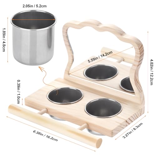 Bird Perch Platform Toy with Mirror, Standing Rack & Stainless Steel Bowl - Wooden Play & Exercise Gym Stand, Cage Accessory for Cockatoos, Lovebirds, Budgies, Pacific Parrotlets & Canaries