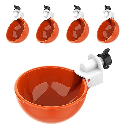 Lil'Clucker Large Automatic Chicken Waterer Cups | Chicken Water Feeder Suitable for Chicks, Duck, Goose, Turkey and Bunny | Poultry Water Feeder Kit (Orange, 5-Pack) - size: 5-Pack