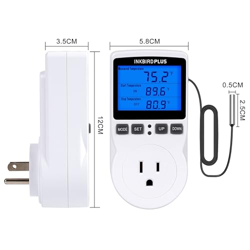 INKBIRDPLUS Plug in Thermostat Temperature Controlled Outlet Digital Thermostat Outlet Heating Cooling Control Timer 1800W 110V 15A Backlit Display (TC/Timer) - style: Temp