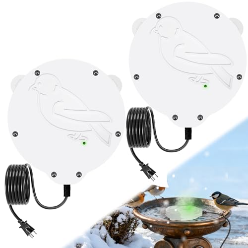 Bird Bath Heater, Upgraded 100W De-Icer Submersible Bird Bath Heaters for Outdoors in Winter, Chicken Water Heater for Winter, Thermostatic Control w/LED Indicator, 5.9 Ft Cord (White-2Pack) - color: White-2Pack