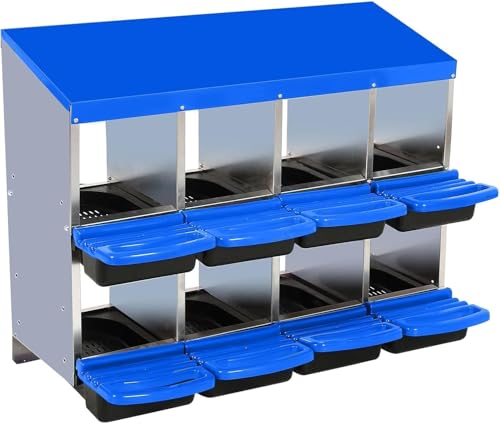 8-Hole Chicken Nesting Box with Removable Lid, Metal Chicken Coops with Roll Away Design/Easy Egg Collection/Ventilation Holes, for Chickens Coops, Duck and Hens - color: Blue, size: 8 holes without legs