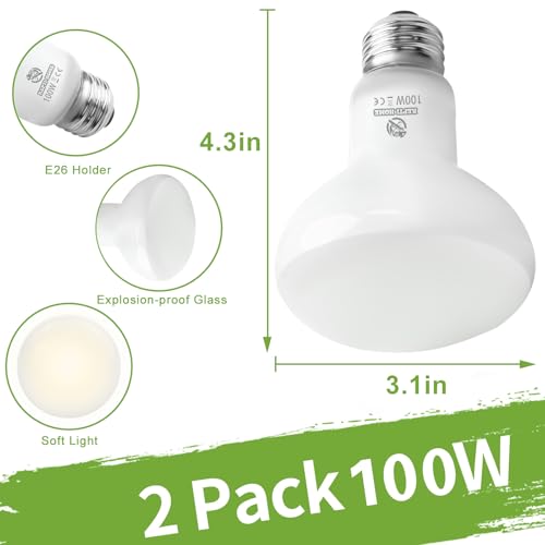 Reptile Heat Lamp Bulbs, Simulate Natural Sunlight Heat Light Bulb, 2 Pack 100W Amphibian Terrarium Basking Spot Lamp for Reptile, Bearded Dragon, Lizard, Turtle, Snake - color: Basking Bulb, size: Basking (2*100)