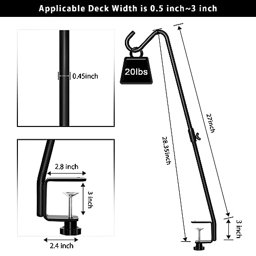 2 Pack 29 Inch Adjustable Deck Hook,Solid Steel Deck Hangers for Bird Feeders,Lanterns, Flower Basket and Suet Baskets with Clamp,Black - size: 29 Inch