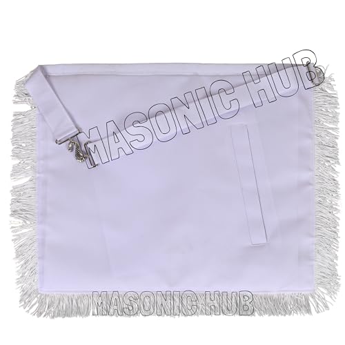 Masonic Past Master Sheepskin Apron - All White, Hand-Embroidered with Wreath Fringe