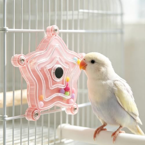 Spinning Bird-Toys Bird Cage Toys & Bird Perch Parrot-Parakeet Budgie Cockatiel Conure Macaw Chicken Parrot Enrichment Cage Accessories Small Animal Chewing Toy (Pink Star) - color: Pink Star