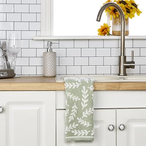 SKL Home Leaf Sprig 100% Cotton Jacquard 2pc Hand Towel Set, Reversible & Decorative for Bath/Kitchen/Bar & Gift, Sage - color: Leaf Spring, Sage