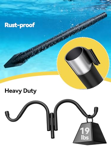 Heavy Duty Double Shepherds Hook for Outdoor, Stable 5-Prong Base, 62 inch Adjustable Height Garden Pole for Bird Feeder, Hanging Plants, Solar Lights, 11/16" Thick Metal Hummingbird Feeder, Anti-Rust - size: 62", Double Hooks