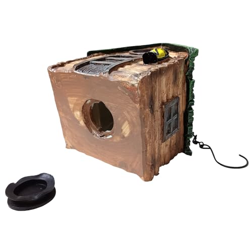 Bird Houses for Outside, with Hanging Chain, Wood-Look Resin Waterproof | Practical Birdhouses for Outdoors, Decorative Bird Cage, Garden Decor for Hummingbird, Bluebird, Cardinal and Other Bird - style: Wood-Look