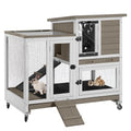 GUTINNEEN Rabbit Hutch Rabbit Cage Pet Bunny House Cage with Casters Urine Baffles,4 Metal Wheels,2 Deeper Trays(Mocca Color) - color: Mocca Color
