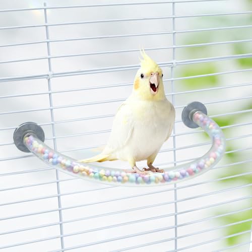 Bird Cage Accessories, 2 Pack Plastic Transparent Perch with Colorful Beads Inside, Bird Perches for Cage, Perch for Budgies, Cockatiels, Lovebirds, Green Cheeks, Small to Medium Birds