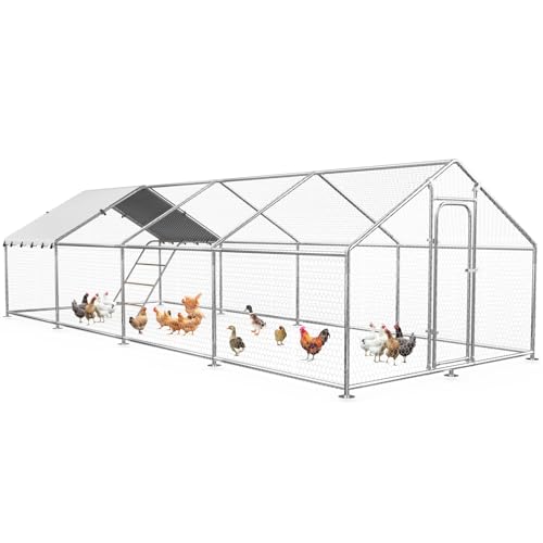26.3x9.7 FT Extra Large Metal Chicken Coop, Walk-in Poultry Run | Weatherproof Cover, Reinforced Metal Frame, Walk-in Chicken Run, Outdoor Poultry Cage for Hens Ducks Rabbits - size: 315.2"L x 118"W x 78"H