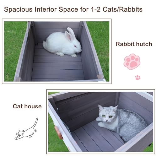 Rockever Outdoor Cat House, Rabbit Hutch Outdoor Indoor Bunny Cage | Waterproof Cat Houses For Outdoor Cats, Wooden Small Pet House And Habitats, Openable Roof