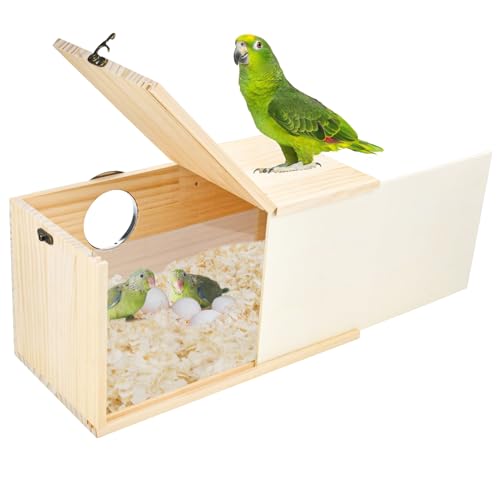 Parakeet Nesting Box Cockatiel Nesting Natural Pine Bird Nest Bird Breeding Box House Acrylic Transparent Bird Box with Detachable Wooden Board for Lovebirds Cockatiel Budgie Conure Parrot XL - size: XL(13.3*7.4*6.6inch)