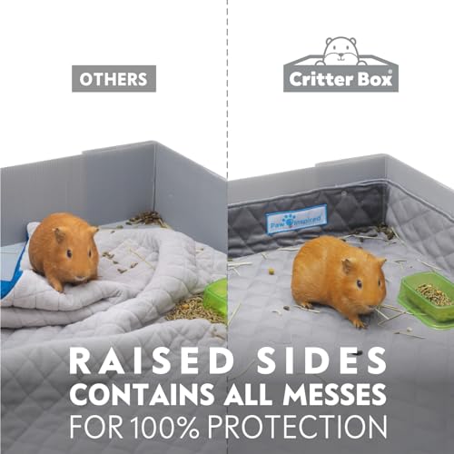 Paw Inspired Critter Box Cage Liner, Raised Sides, Midwest Size | Washable Fleece Bedding for Guinea Pigs Rabbits, Hamsters, Small Animals, Edge Protected Pee Pads - size: Midwest