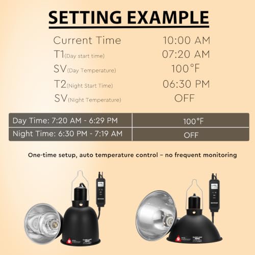 8.5" Reptile Heat Lamp Fixture with PID Dimming Thermostat, Independent Day Night Temperature Control, MAX 150W (Bulb Not Included) - size: 8.5 INCH