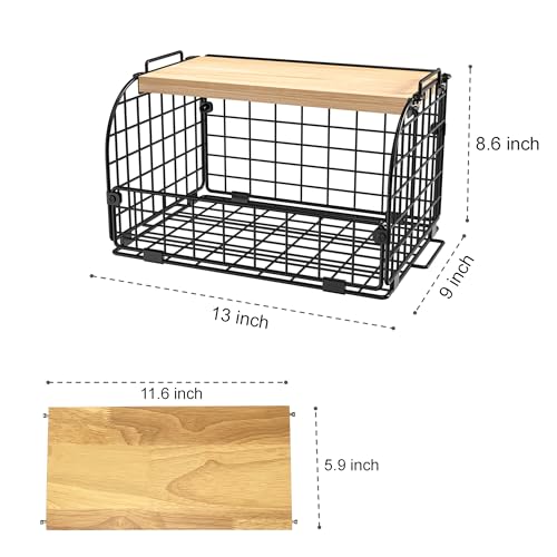 2 Set Stackable Wire Basket with Openable Top, Kitchen Counter, Pantry Organizer and Storage Produce Onion Potato Fruits Vegs Bread Food Snack Spice Organizing Bin for Cabinet Shelf Countertop Floor