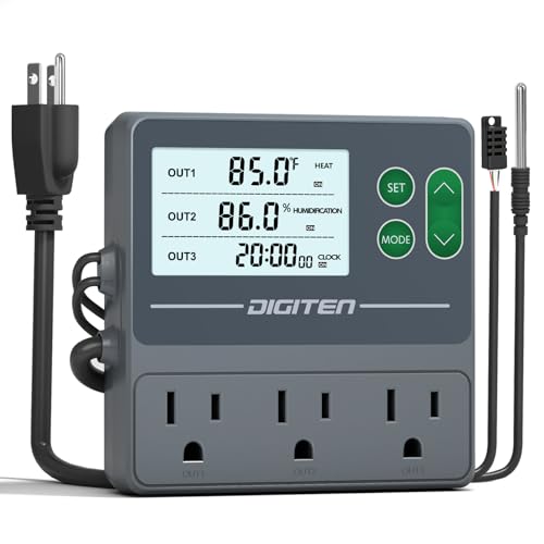 DIGITEN Temperature and Humidity Controller with Timer,3 Outlet Dual Probes | 3-Stage Outlet Control Temp,Humidity & Timer Separately,Digital Thermostat Outlet for Reptile,Aquariums,Mushroom,Greenhouse