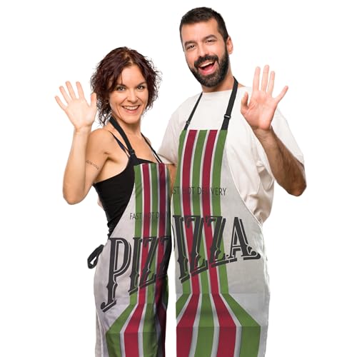Cute Cooking Apron for Men Retro Pizza Pinafore Aprons for Women for Kitchen Cooking Restaurant BBQ Painting Crafting Gardening 27” (W) x 31” (H), Waterproof Apron - color: Retro Pizza