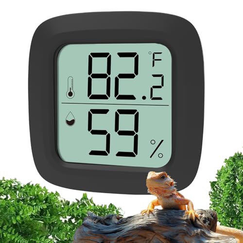 Black Reptile Thermometer and Hygrometer – LCD Digital Temp & Humidity Gauge for Bearded Dragon, Ball Python, Crested Gecko, Tortoise, Frog, Axolotl Tanks - size: KD30M-Black