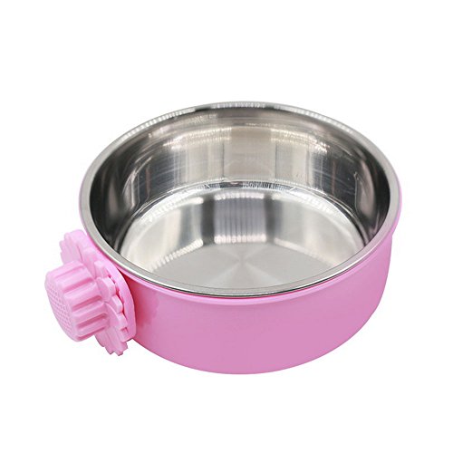 DEVILMAYCARE Pet Feeder Dog Bowl Stainless Steel Food Hanging Bowl Crates Cages Dog Parrot Bird Pet Drink Water Bowl Dish Accessory (L: 6''x2.2'', Pink) - color: Pink, size: L:6''x2.2''