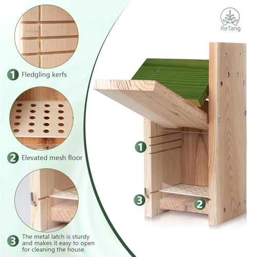 Outdoor Cedar Birdhouse, 1.5" Hole Bluebird Nesting Box with Predator Guard | Metal predator guard protects nest, side cleaning door opens fast, interior step gives baby birds extra grip to climb out - style: Modern