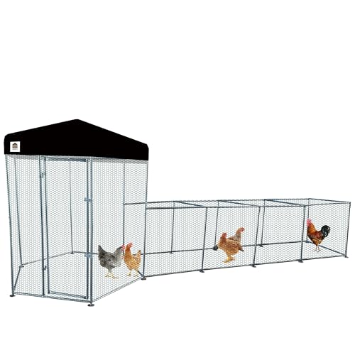 Hexagonal Metal Chicken coop with Cover for Yard, 19x6x7.5ft Large Chicken Run for 10 Chickens, Walk-in and Weatherproof Design Duck Pen, Thickened Black UV Protection Cover - size: 228.0"L x 90.0"W x 71.0"H