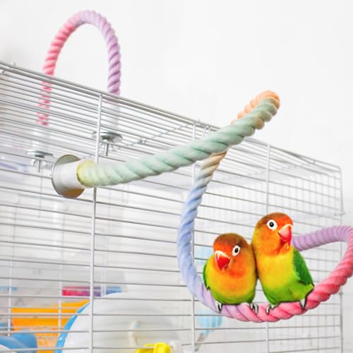 WishLotus Parrot Rope Perch, 31 in Rope Perches for Bird Cages with 2 Small Stand Pole, Flexible Fade Color Perch Rope Swing for Paw Grinding Standing Climbing (A, 31 in+6.6 in) - size: 31 IN+6.6 IN