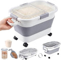 30 Lbs Rice Container, Collapsible Dog Food Storage Container | Airtight Cat Food Container with Wheels, Transparent Lid, Measuring Cup, Scoop and Handle, BPA Free for Pet Food, Bird Seed - size: 29lbs