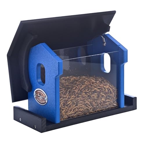Poly Bluebird Feeder Durable Hanging Weather-Resistant Mealworm and Wild Bird Feeder Outdoor Feeder for Blue Birds Easy Fill-Clean Design Handcrafted in the USA (Blue-Black) - color: Blue-Black