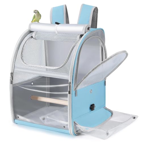 Sanmoncare Bird Backpack Carrier, Water Repellent Fabric Cockatiel Travel Bag with Stand, Lightweight and Portable Travel Cage for Parrot, Bird Travel Carrier, Blue - color: Blue
