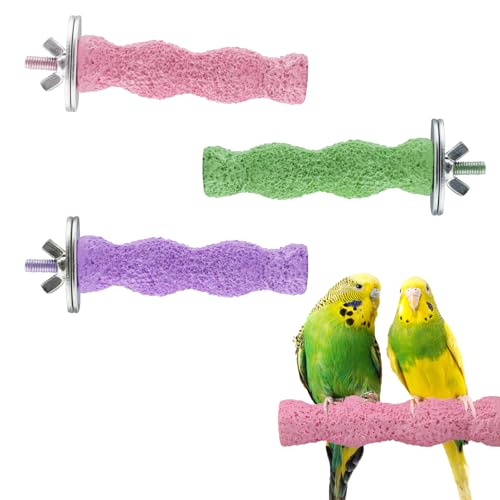 3-Piece Bird Beak Grinding Stone, Resin Parrot Perch for Cage, 5.7-Inch Nail Trimmer and Claws Grinding Stick for Parakeets, Cockatiels, Hamsters, and Chinchillas