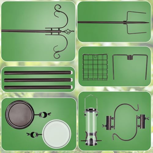 YINGYM Bird Feeding Station Kit, 87 Inch Bird Feeder Pole for Outside | Premium Feeder Hanging Kit with Double W-Hooks, Metal Suet, Bird Bath and Mesh Tray for Attracting Wild Birds - size: 87 Inches without Squirrel Baffle