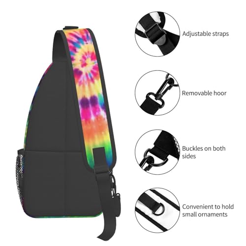 Tie Dye Sling Backpack Crossbody Shoulder Bag Chest Bag Travel Chest Pack Casual Daypack For Women Men Hiking Sports Working - color: Black6