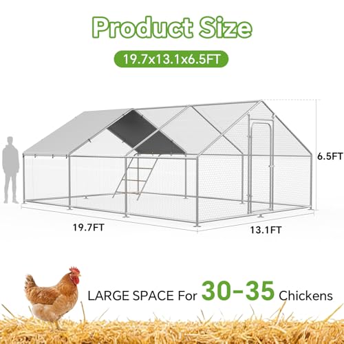 10 x 19.7 x 6.4 FT Metal Chicken Coop, Chicken Run with Cover | Walk-in Metal Chicken Coop, Side Hardware Cloth, Waterproof Cover, Roosting Perch, reinforced frame, Backyard & Farm Use - size: 236.2"L x 157.5"W x 78.2"H