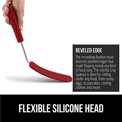 GORILLA GRIP BPA-Free Silicone Spatula for Non Stick Frying Pan, Heat Resistant Flexible Head, Patented Comfortable Rubber Handle, Non-Scratch Kitchen Turner, Flip Burgers, Pancakes, 11.6 in, Red - color: Red