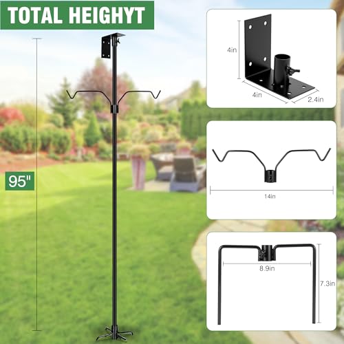 YINGYM 95 Inch Bird House Pole Mount Kit for Outdoors Heavy Duty | Adjustable Metal Bird Feeder Stand Pole with 2-Hooks, 5-Prong Base for Garden, Backyard and Patio Use - size: 95 inch
