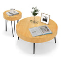COSTWAY Farmhouse Round Coffee Table Set of 2, Rustic Sofa Side Tea Tables w/Wood Finish, Metal Frame, Adjustable Foot Pads, Nesting End Table Set for Living Room, Bedroom (Radial Pattern, Natural) - color: Natural, style: Radial Pattern